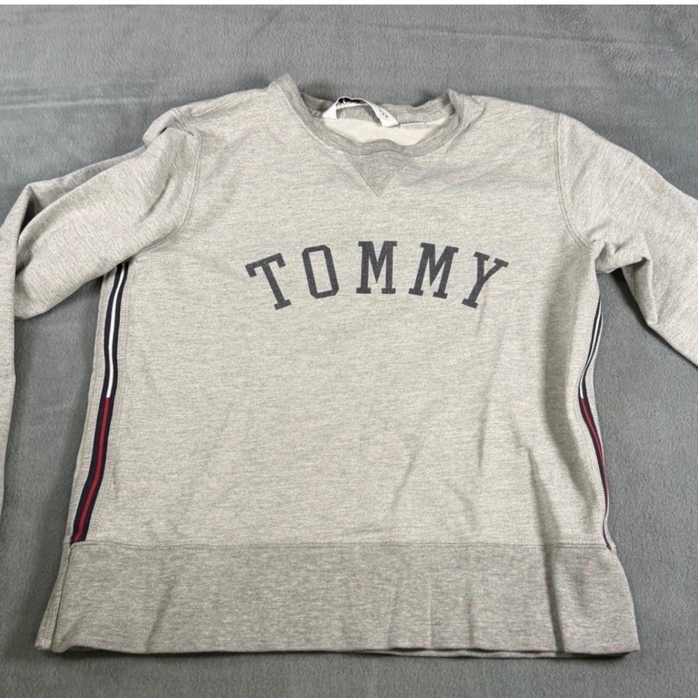Tommy Hilfiger Jeans Gray Crewneck Sweatshirt Side Stripe Logo Womens Medium